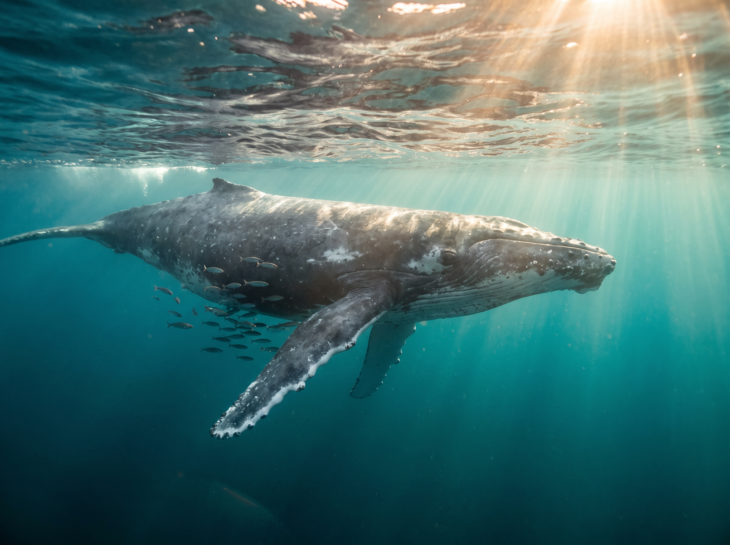 Whale swimming in open ocean